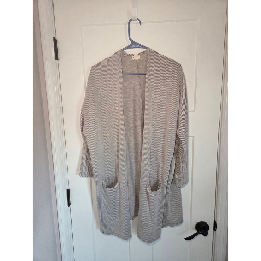 Donni Grey White Micro Stripe Open Front Cardigan Pocket OSFA Lightweight Layer